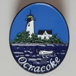 Designed by local historian and artist, Philip Howard and Fiddler Dave from Molasses Creek, this pin is a great souvenir for anyone who loves Ocracoke or lighthouses. 1” oval.